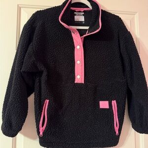Girls Justice Black Sherpa Hoodie with Pink Trim
